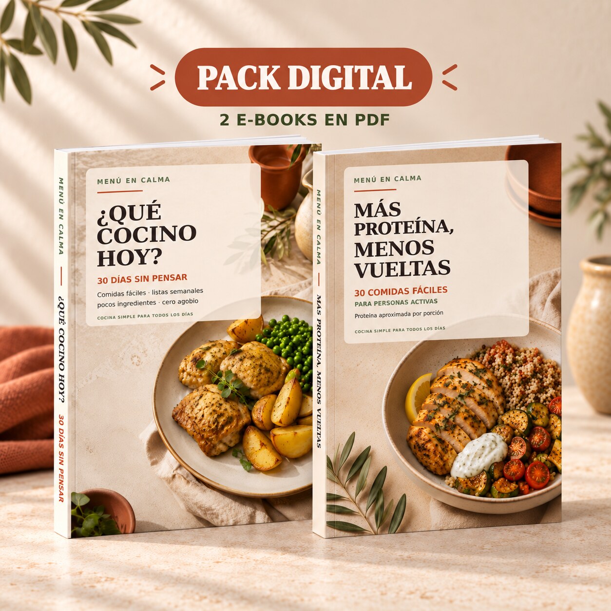 Pack Menú En Calma con los e-books ¿Qué cocino hoy? y Más proteína, menos vueltas